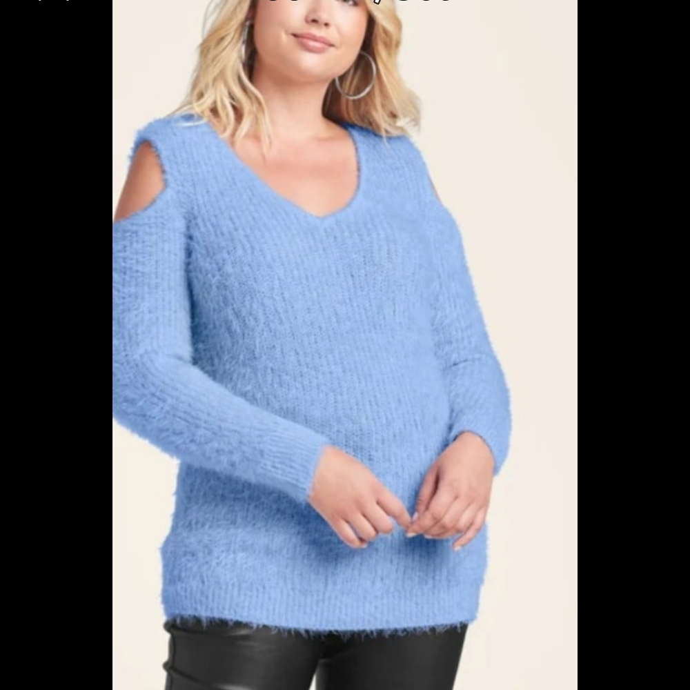 Venus Cutout Eyelash Sweater Light Blue 1X New